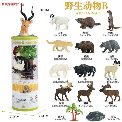 Mini Modelo Animal Fazenda de Vida Selvagem Aves Dinossauro Oceano Conjunto Animais da Planície Crocodilo Pinguim Insetos Brinquedos Micro Modelo Balde