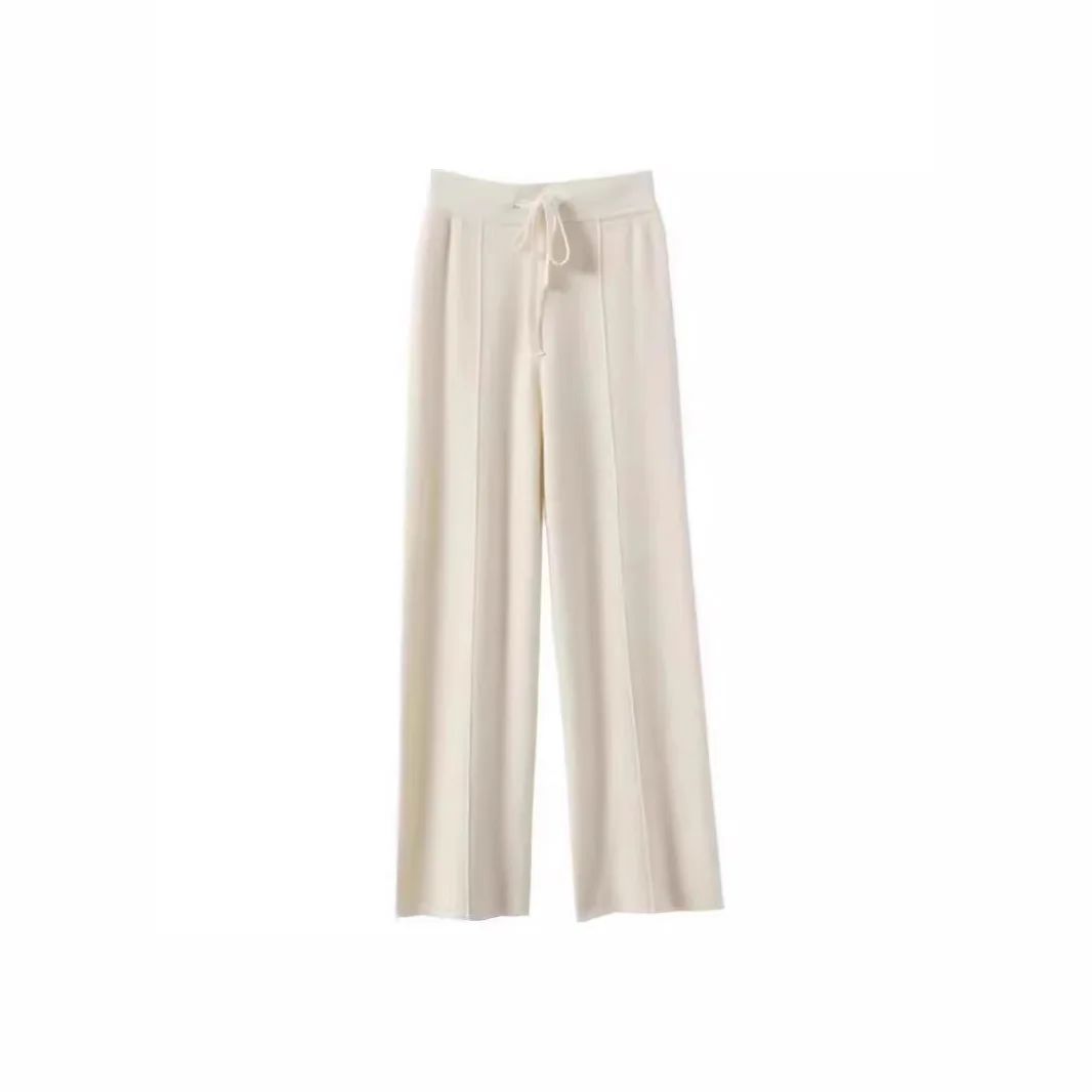 High Waist Knitted Woolen Wide Leg Pants Autumn Winter New Style Drapey Floor-Length Casual Trousers Skin-friendly Warm
