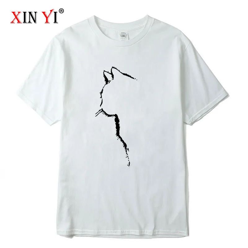 Men's T-shirt Top Quality 100% Cotton Short Sleeve Cool Cat Print O-neck Casual Loose Hip Hop for Men Summer Male Tee Top