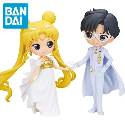 Bandai Original Qposket Sailor Moon Tsukino Usagi Chiba Mamoru Action Figure Vestido de Noiva Ver Estatueta Pvc Estátua Boneca Brinquedos