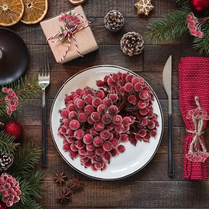 Wholesale Artificial Frosted Berry Mini Double Head Christmas Holly Red Gold Silver Berries Flowers Wreath Xmas Party Decoration