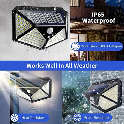 Solar Security Lamp Outdoor Garden Decor Waterproof Solar Powered 100 LED PIR Motion Sensor Spotlight for Yard & Pathway, Fence.
