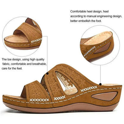 2024 Summer Women Wedge Sandals Premium Orthopedic Open Toe Sandals Vintage Anti-slip Leather Casual Female Platform Retro Shoes