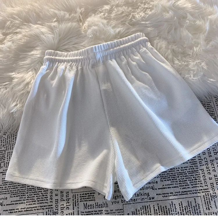 Waffle Summer Comfortable Casual Sports Shorts Women's Summer Loose Home Pajama Pants Wear Pocket Shorts