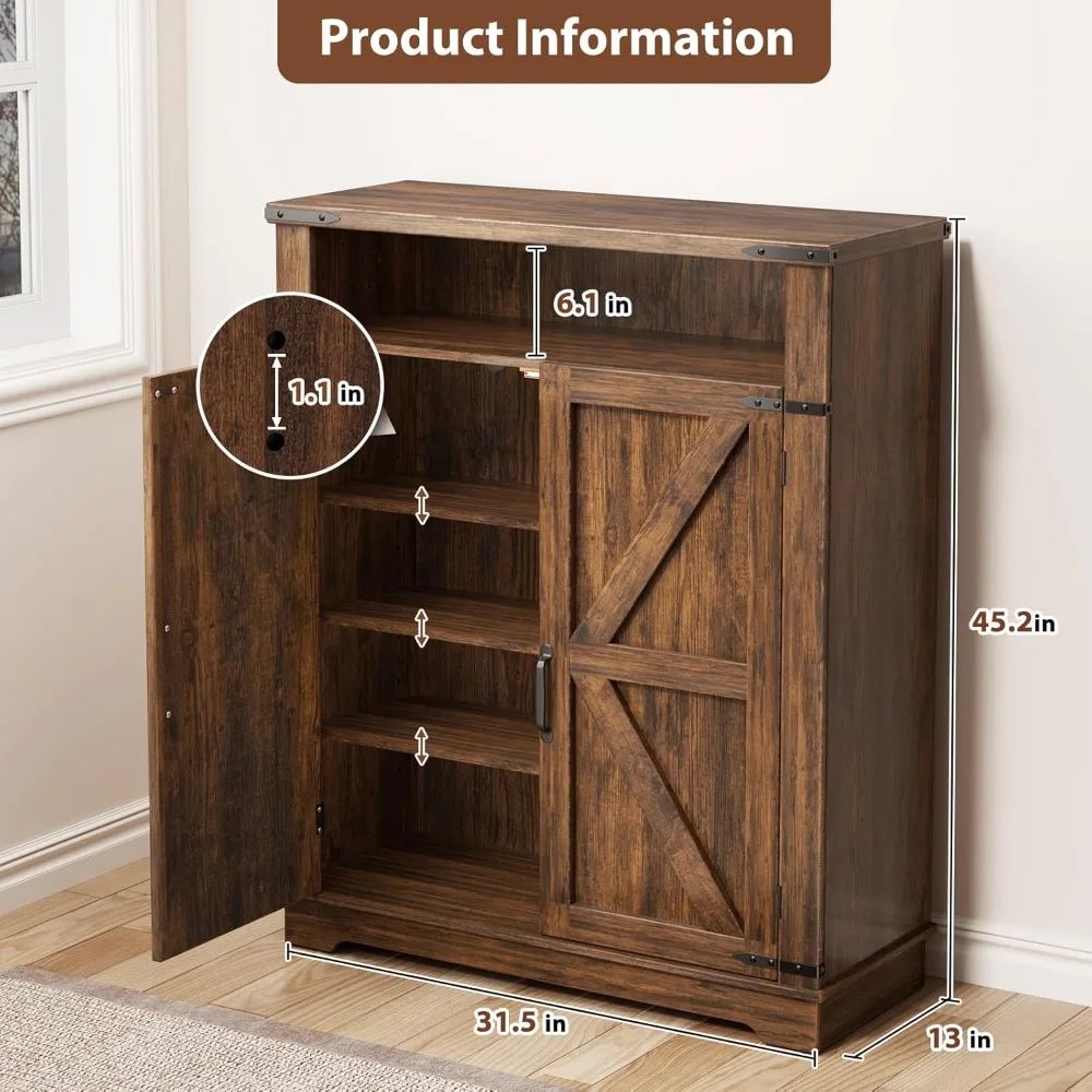"Set of 2 6-Tier Shoe Cabinets - Doors with Adjustable Shelves & Anti-Tip Design, Entryway Storage";;VERDADEIRO;;"Brown