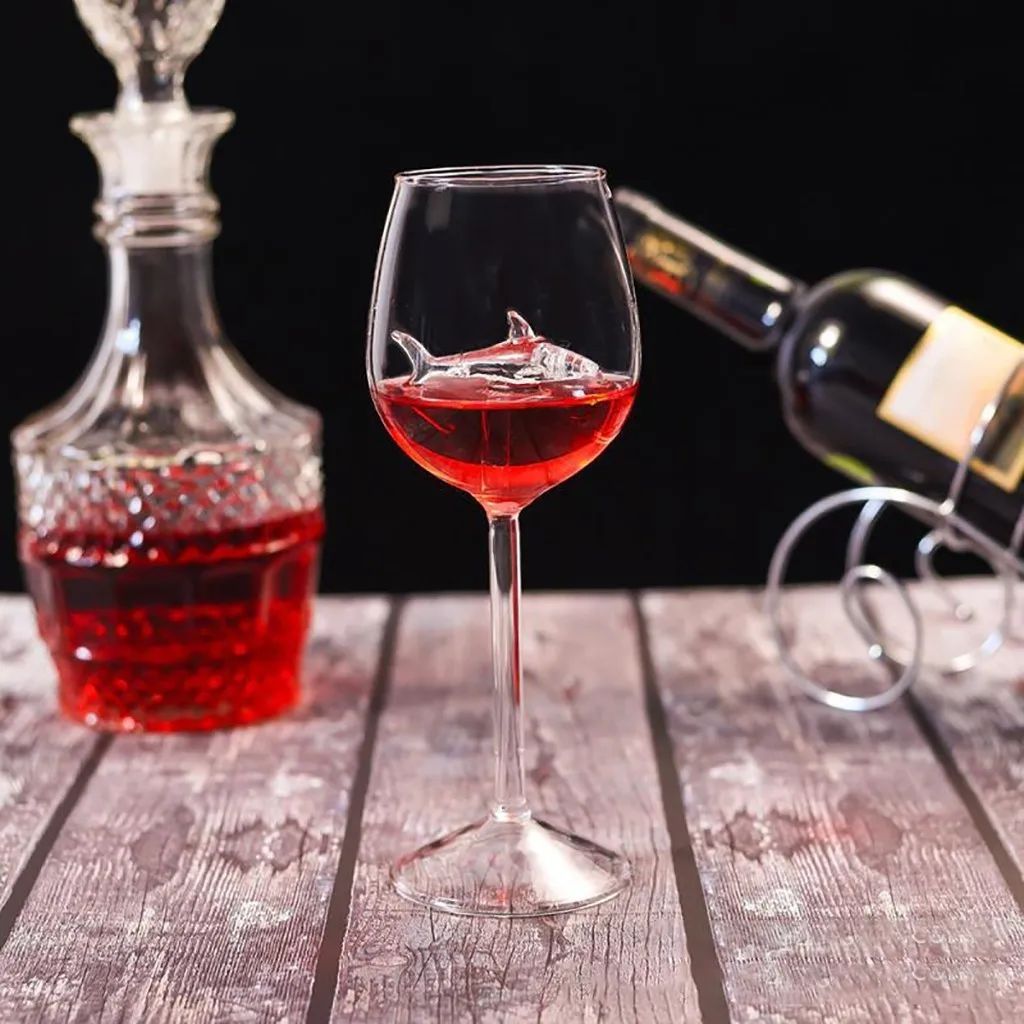 Taças de Vinho Tubarão Copo de Vidro Taça Europeia de Vinho Tinto Garrafa de Água Cálice Decoração de Festa de Casamento Presente 300ml
