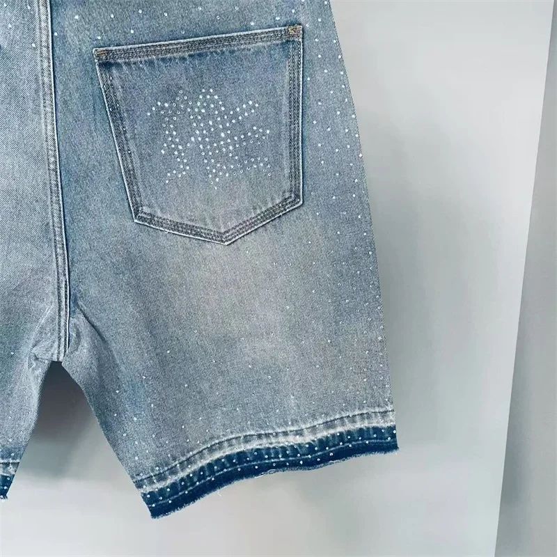 Calça Jeans Masculina Blue Washed MIXED EMOTION Hot Drill Letter Retrô Americana Calça Jeans Feminina Mixed Emotion