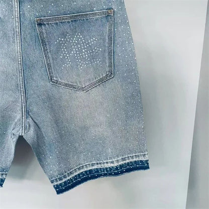 Calça Jeans Masculina Blue Washed MIXED EMOTION Hot Drill Letter Retrô Americana Calça Jeans Feminina Mixed Emotion