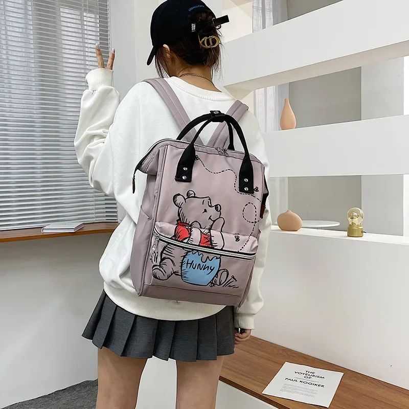 Disney  Winnie The Pooh Diaper Bag Backpack Cartoon Cute Mother and Baby Bag Large Capacity Lightweight Travel Mommy Bag