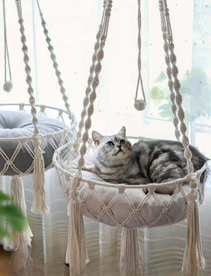 Rede para Animais de Estimação de Inverno Balanço para Gatos Cesta Suspensa de Corda de Algodão Feita à Mão para Gatos Toca Suspensa Interna para Gatinhos Ninho Pendente Suprimentos para Animais de Estimação