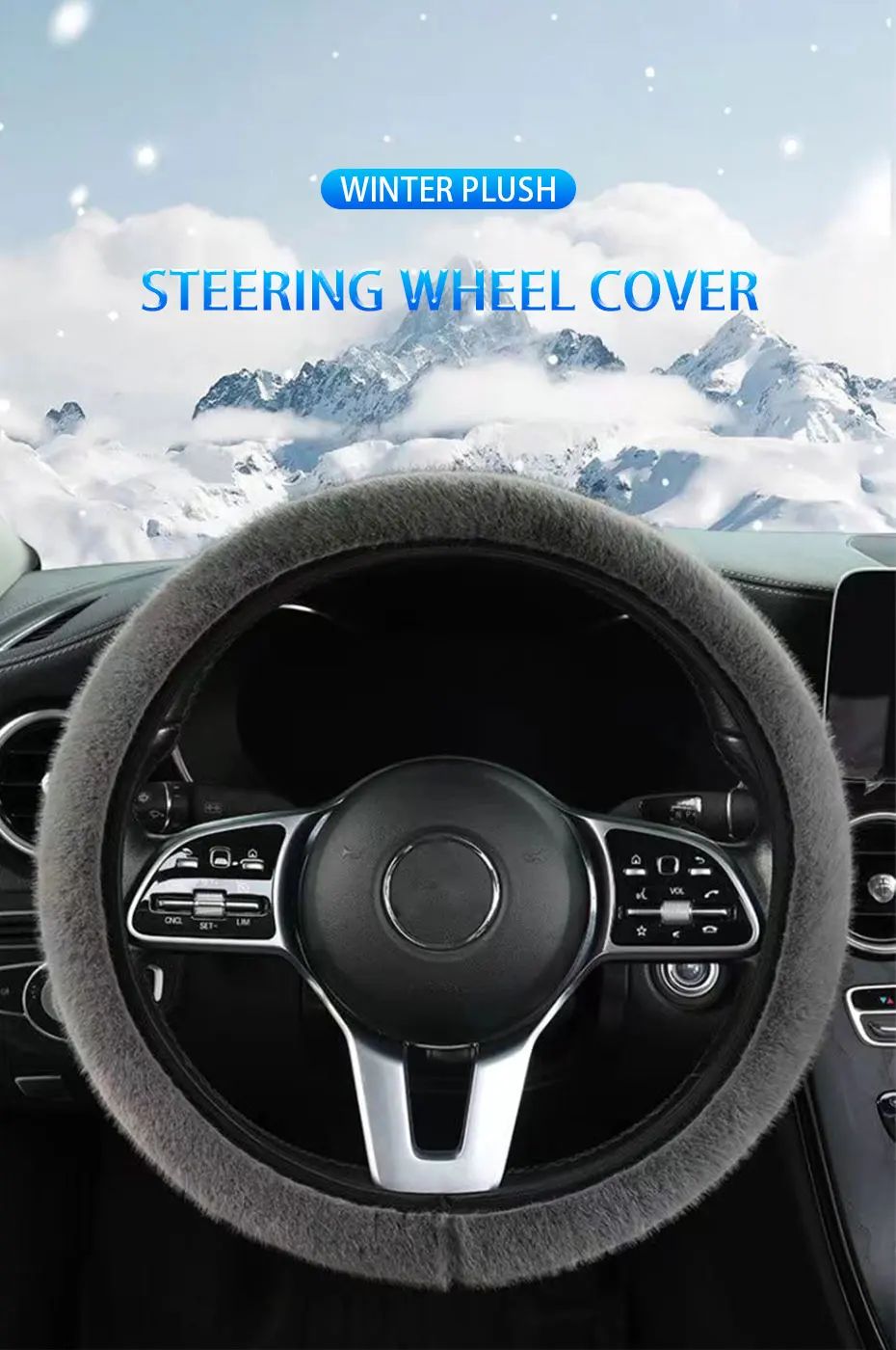 1 peça de capa de volante de pelúcia imitação de pele de vison elástica antiderrapante e quente para volante de carro