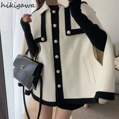 Wool Coats Women Fashion Temperament Cloak Coat Female Oversized Outwear 2025 Ropa Mujer Solid Color Korean Sweet Jackets Tops