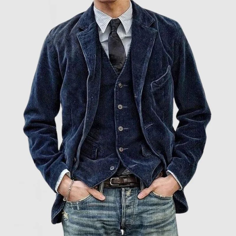 European and American Business Men's Casual Outerwear for Spring and Autumn, Fashion Button Slim Fit Corduroy Suit Coat S-XXXL