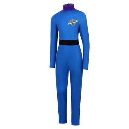 Anime Blue Three-Eyed Monster Cosplay Bodysuit with Planet Badges Halloween Stage Performance Outfit In Stock