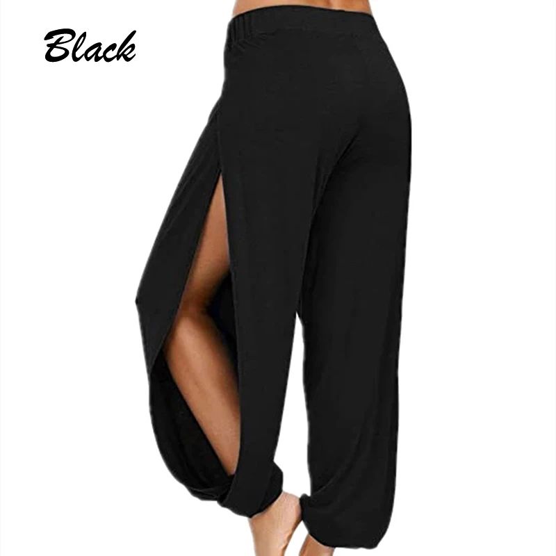 Summer High Slit Haren Pants for Women Sports Yoga Pants Solid Loose Hippie Harem Wide Leg Pants Trousers