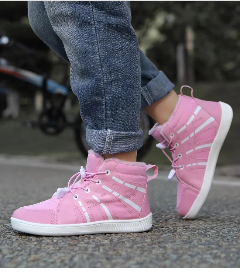 Fashion Kids Snow Boots Wide ToeBox Shoes Kid's Waterprof Barefoot Sneakers Boys Girls Warm Cotton Lightweight Non-slip Sneakers