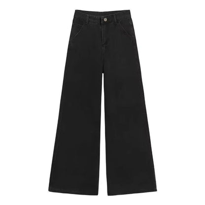 High Waist Wide Leg Black Denim Jeans Women's Autumn Winter New Style Loose Fit Floor Length Bell Bottoms Trendy
