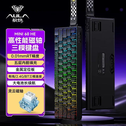 Teclado AULA Mini60 HE Magnetic Switch RGB Tri Mode Sem Fio Mecânico 8000Hz 0.01mmRT Teclado Gamer Presentes para Gamers