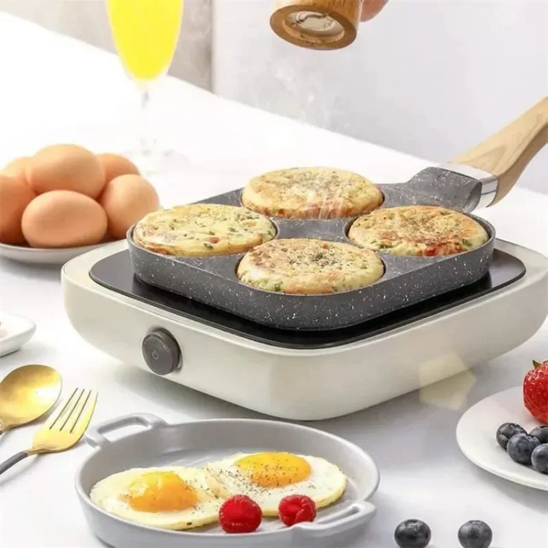 1pc Medical Stone Four-hole Omelette Pot Household Non-stick Flats-bottomed Egg Dumpling Pot Breakfast Egg Burger Frying Pan