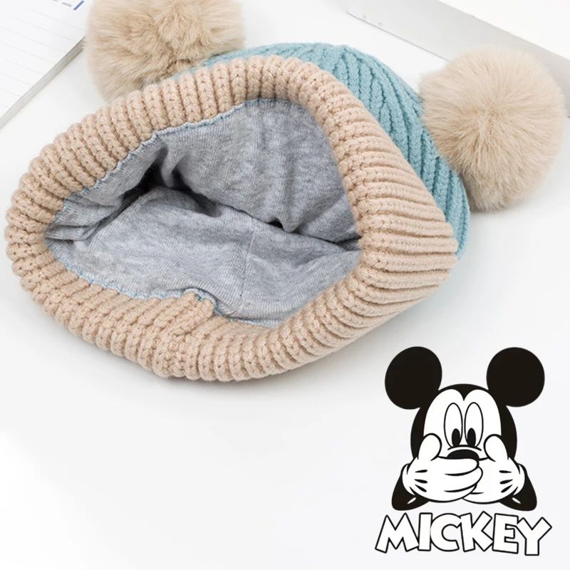 Touca de Crochê Infantil Disney Mickey Mouse Desenho Animado Anime Touca de Inverno Macia Quente para Bebê Menina Menino Dupla Camada