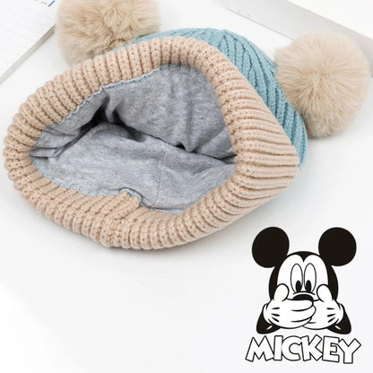 Touca de Crochê Infantil Disney Mickey Mouse Desenho Animado Anime Touca de Inverno Macia Quente para Bebê Menina Menino Dupla Camada