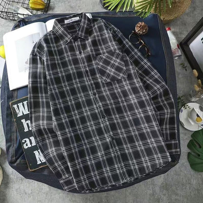 Long Sleeve Men's Shirt and Blouse Cargo Clothes with Pocket Plaid Male Top Luxury Button Aesthetic Sleeves Fashion 2025 Vintage