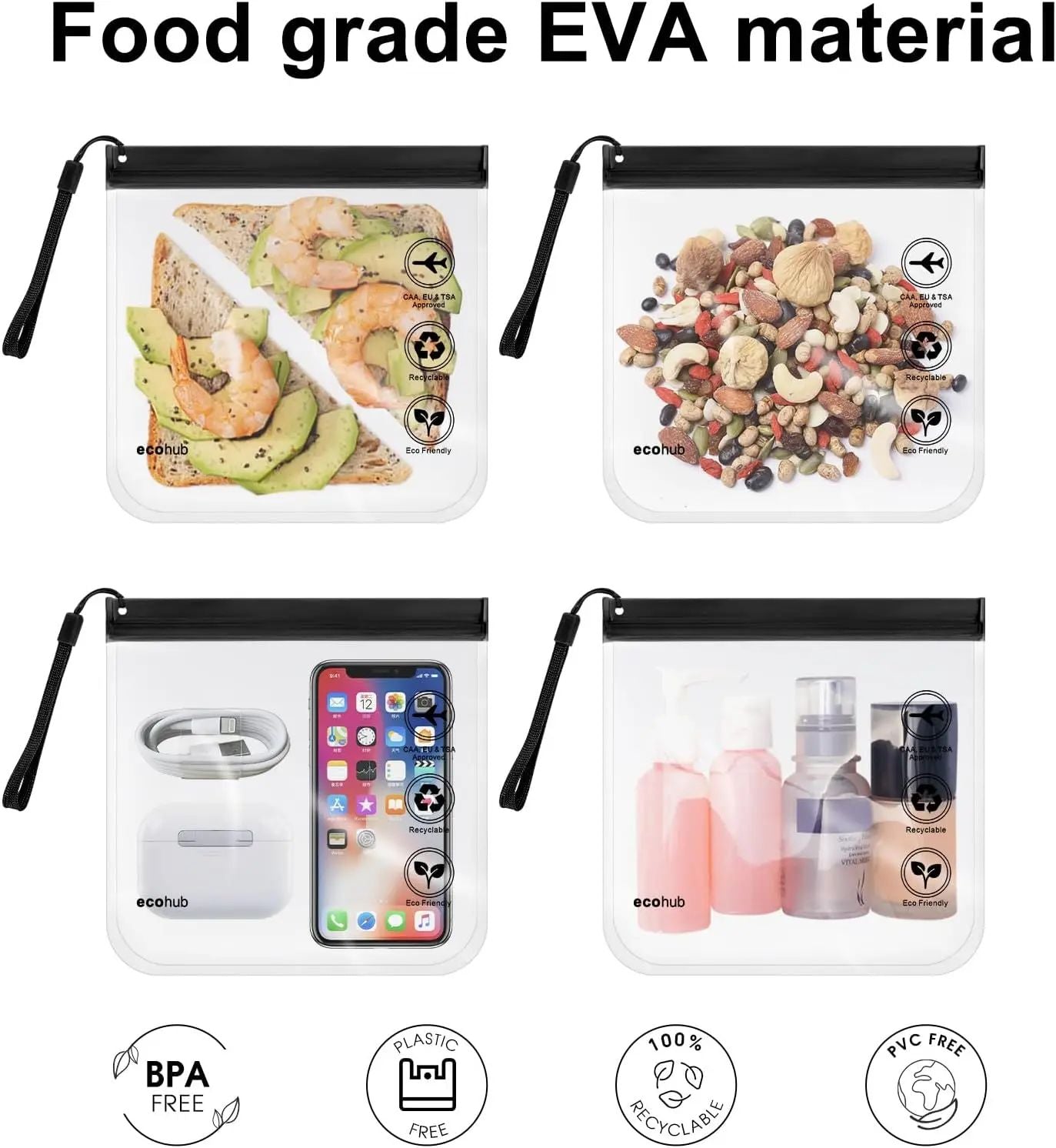 1pc Transparent toilet bag, portable travel essentials, flight makeup liquid leak proof, resealable EVA cosmetic bag