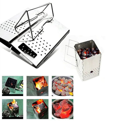 Portable Charcoal Starter Stainless Steel Outdoor Barbecue Grill Fire Starter Folding Carbon Stove BBQ Grill Heating Stove