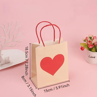 10Pcs Party Gift Bags Heart Candy Goodie Favor Kraft Paper Bags with Handles Gift Wrap for Birthday Wedding Anniversary Dating