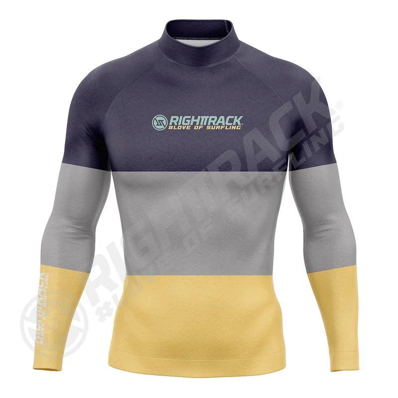 New Men's Surfing Shirt Three Contrasts Lycra Rashguard RIGHTTRACK Surf Sportswear Beach UV Protection Swimwear UPF50  Clothes
