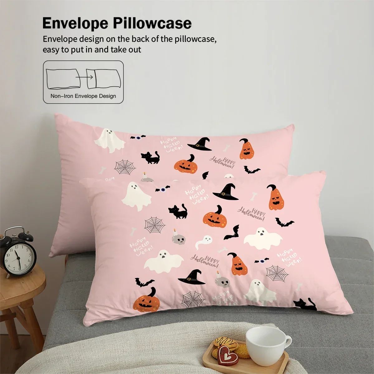 3-piece down duvet cover with Halloween theme cute ghost pattern print (1 duvet cover+2 pillowcases, no core) bedding set