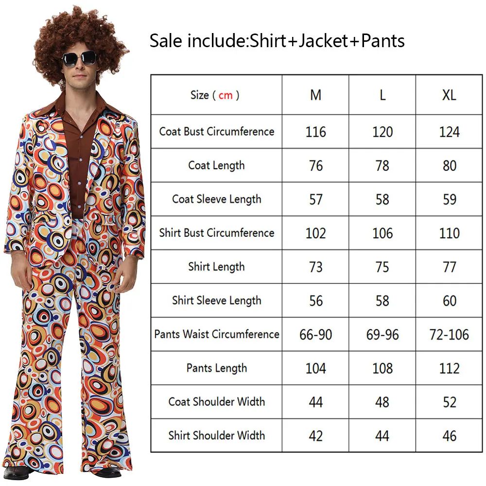 Men Women Retro 70s 80s Hippie Costume Disco Rock Hip-Hop for Cosplay Couples Purim Halloween Party Fantasia Dress Up