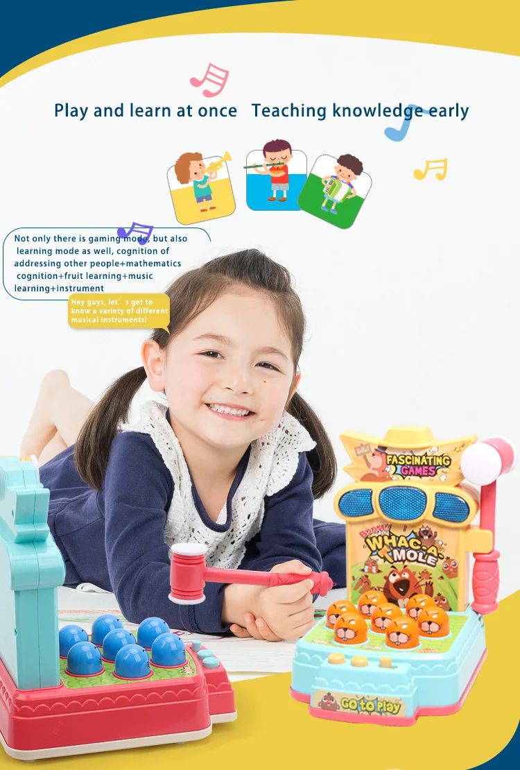 Console de Jogos Iluminador para Bebês de 2024, Brinquedo Elétrico de Bate-toupeira com Música Interativa para Educação Infantil