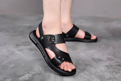 Men's Casual Trendy Soft Bottom Sandals 2024 New Design Real Leather Beach Shoes Slippers Anti-Slip Summer Shoes