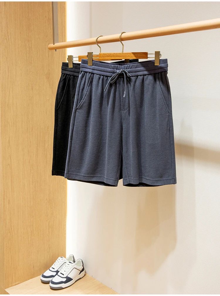 LP high-grade custom-woven cotton fabric summer men's casual elastic waist drawstring sports shorts