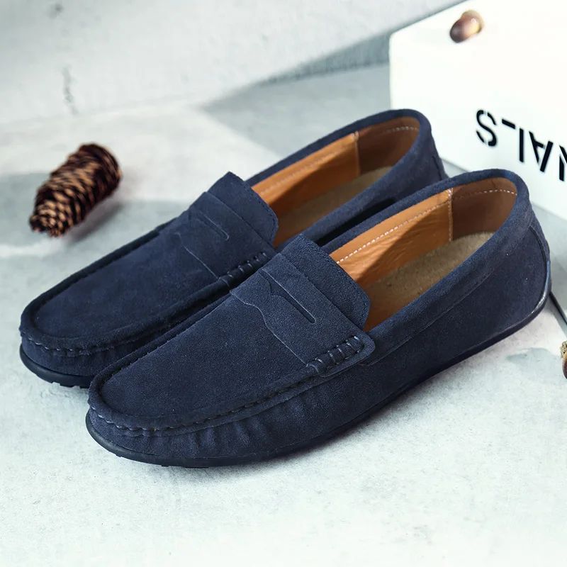 High Quality Leather Men Loafers  Slip on Mens Casual Shoes Fashion Flats Male Driving Shoes Moccasins Ten Colors Size 38-47