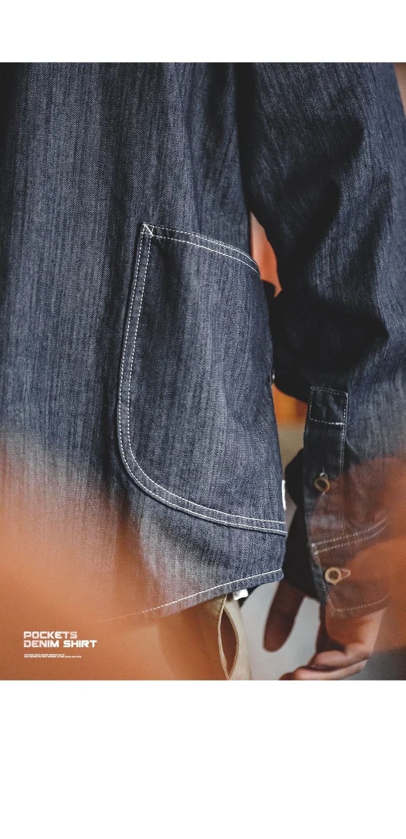 Maden Vintage Washed Pockets Denim Shirt for Men Casual Button Down Long Sleeve Shirt Male Loose Workwear Tops Large Pocket