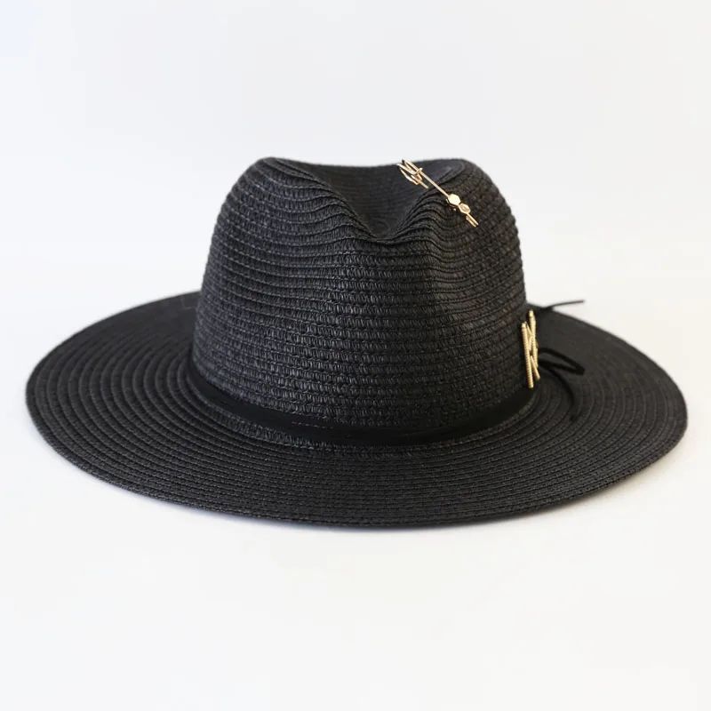 Chapéu de Sol de Verão Grande Feminino Moda Praia Chapéu de Palha Luxo Jazz Top Panamá Feminino 60cm Cabeça Grande