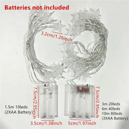 Battery Power Star Led Lights Garland Fairy String Christmas Outdoor Lamp Garden Bedroom Room Wedding Party Decoration