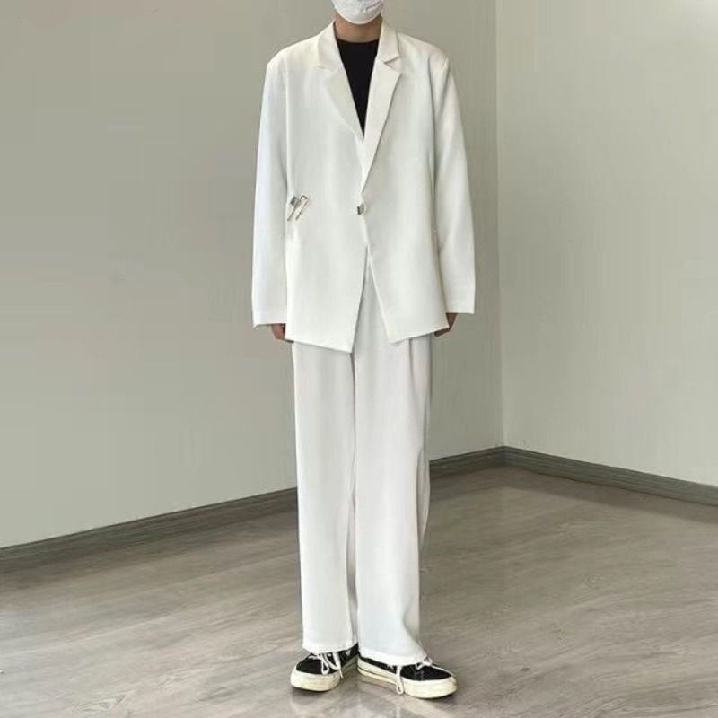 Casual Suit Jacket Men's Spring Summer Blazers Solid Color Long Sleeves Turndown Collar Pockets One Button Tops Jackets