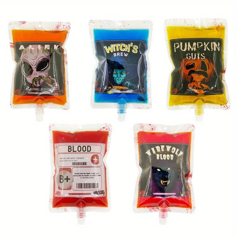 20pcs 350ml Halloween Drink Bags Jelly Spout Pouches Children's Drink Straw Bag Holidays Party Supply Blood Bags