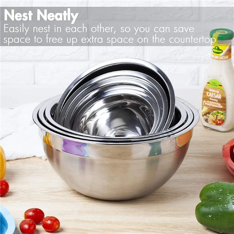 Silicone base thickened with lid cooking basin anti slip salad mixing bowl stainless steel egg beater bowl for kitchen baking
