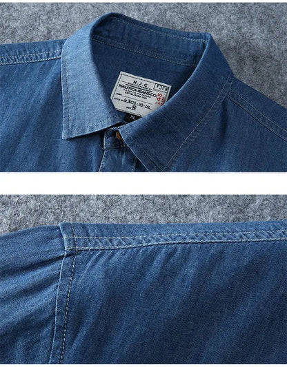 Plus Size L-5XL 6XL 7XL 8XL Men's Cotton Thin Denim Shirts New Summer Short Sleeves High Quality Men Cotton Casual Jean Shirts