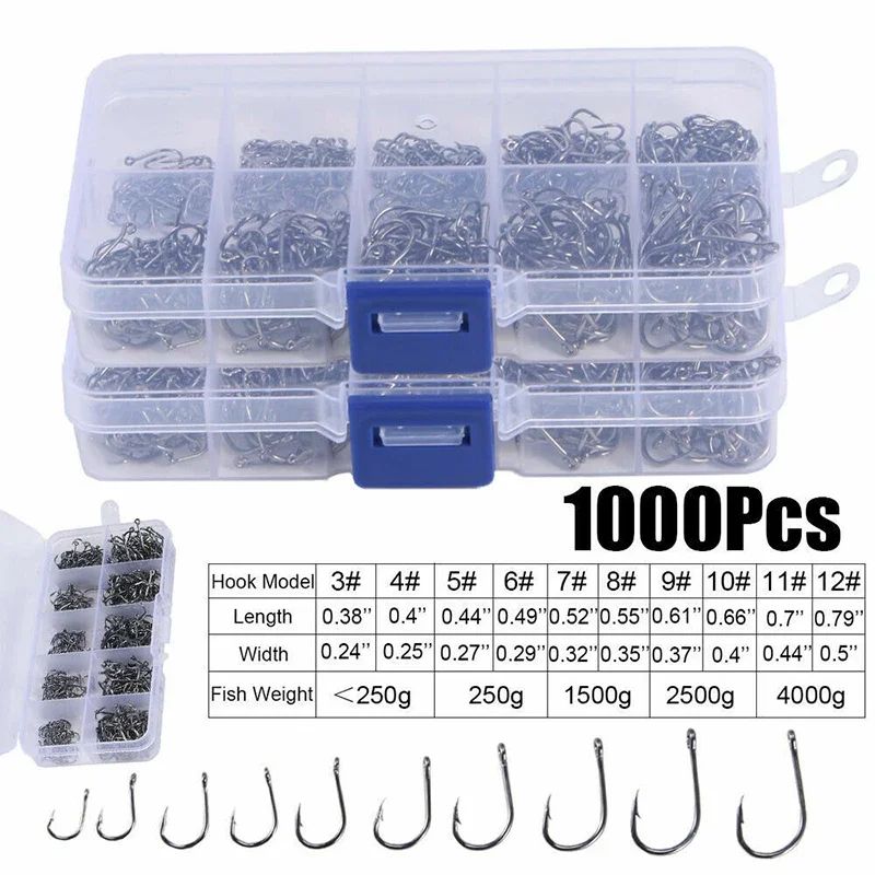 Anzol de Pesca Aço Carbono Forte Afiado Prata Circular Anzol 3#-12# Jig Barbed Pesca Isca Portátil Equipamento de Pesca 50-1600Pcs/Caixa