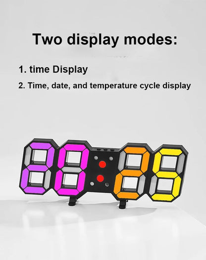 3D LED Digital Wall Clock RGB Modern Design Living Room Decor Date/Temperature Table Alarm Nightlight Brightness Desktop Clocks