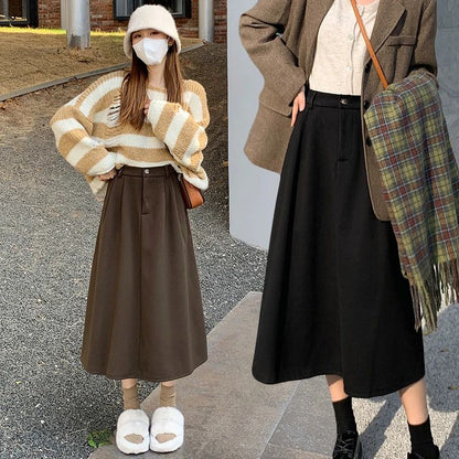 High Waist Plus Size Women Skirt Spring Women Clothing High Waist Hepburn Style Mid-Length A-Line Skirt New Casual Solid Skirts