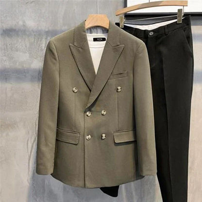 Jacket for Men Dress Jackets Coats Double Breasted Black Business Man Suits and Blazers Simple New in Korean Style Clothes 2025