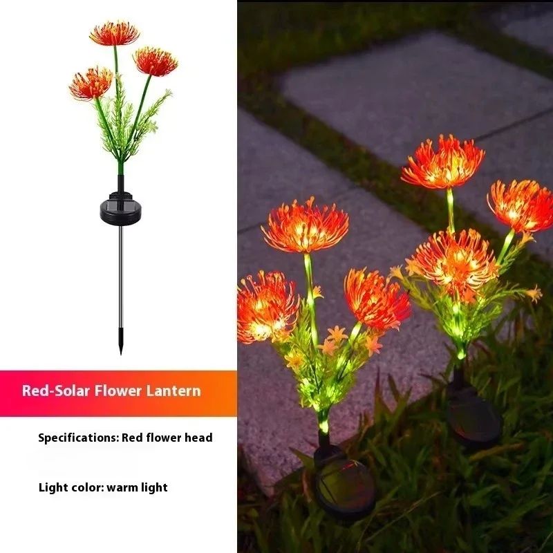 LED Solar Red Magic Lily Xmas Lights with 3 Heads Glowing Flowers Stems Outdoor Seashore Yard Garden Lawn Decoration Flower Lamp