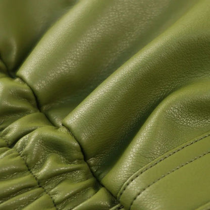 Olive Green Leather Jacket Coat Silhouette Vintage High Street Trend Zipper Lapel Short Overcoat Loose Casual Top Outwear Autumn