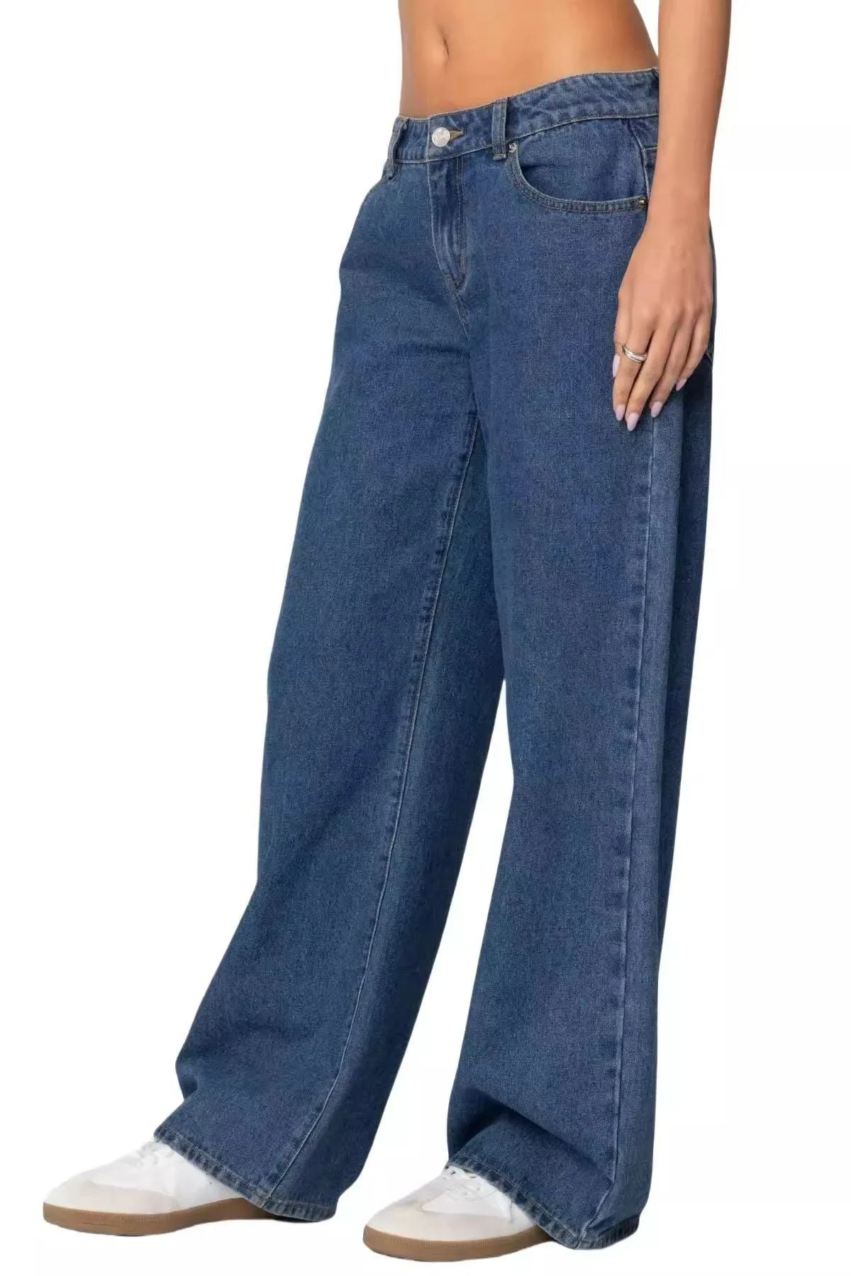 Fashionable Russian Women's Jeans High Waist Wide Leg Floor-Length Old Fashion Decorative Long Version of Women's Jeans